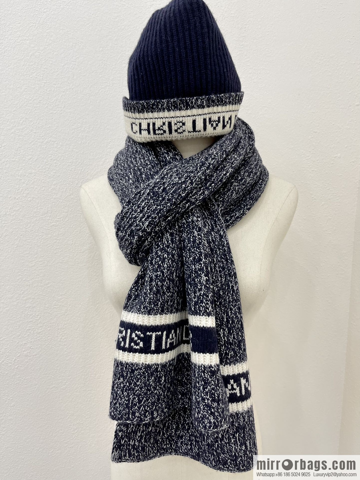 (Set) Dior Navy Blue • D-White Scarf 05DWI314I007_C540