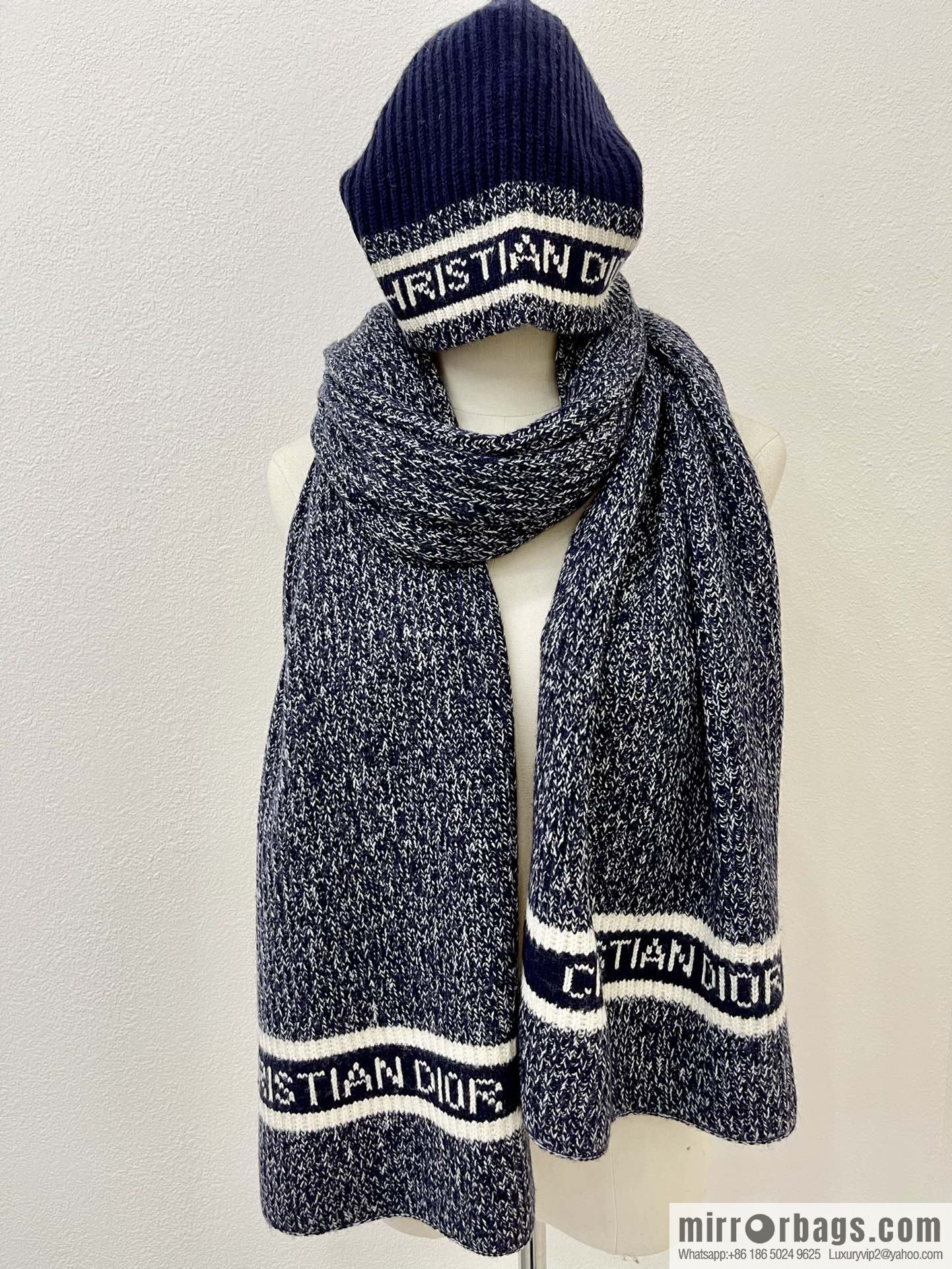 (Set) Dior Navy Blue • D-White Scarf 05DWI314I007_C540