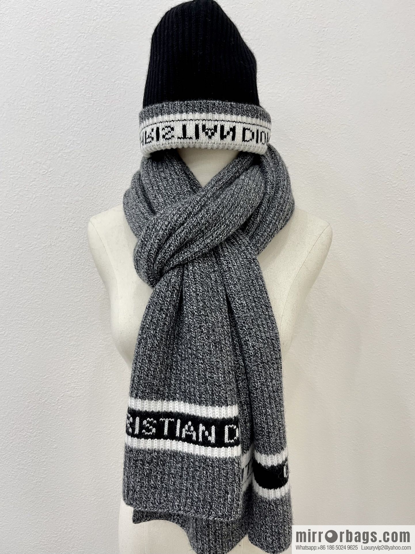 (Set) Dior Black Grey • D-White Scarf 05DWI314I007_C540