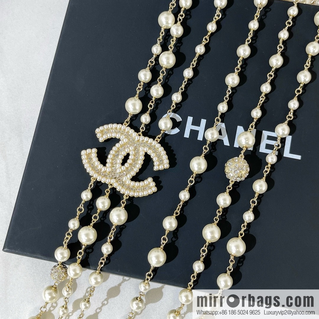 New ☑️ Chanel double c three-layer pearl sweater chain necklace