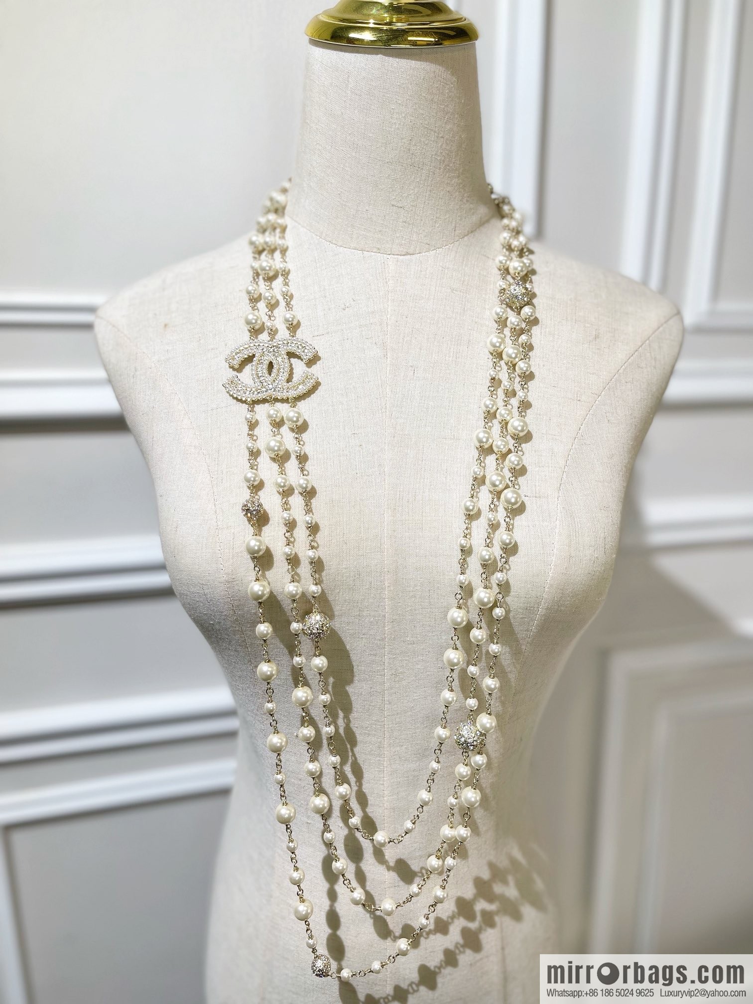 New ☑️ Chanel double c three-layer pearl sweater chain necklace