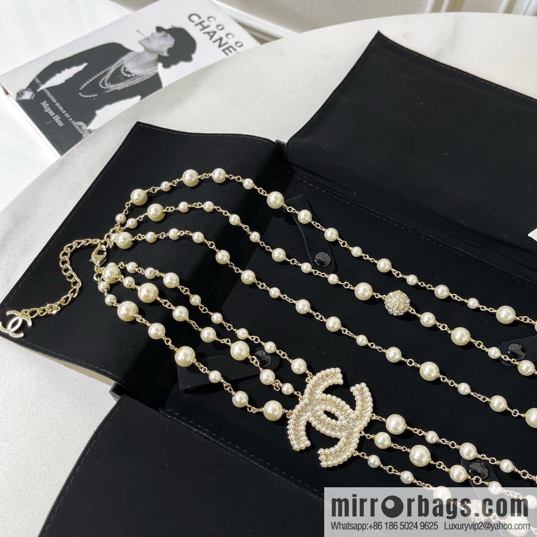 New ☑️ Chanel double c three-layer pearl sweater chain necklace