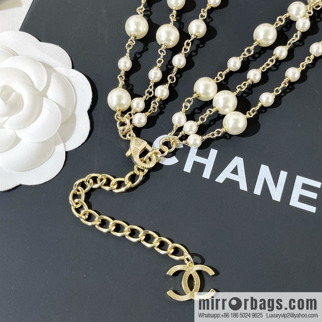 New ☑️ Chanel double c three-layer pearl sweater chain necklace