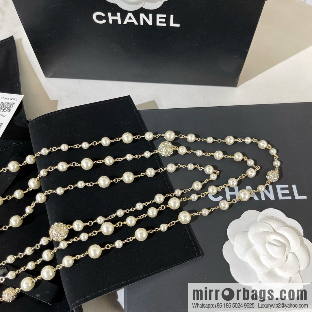New ☑️ Chanel double c three-layer pearl sweater chain necklace