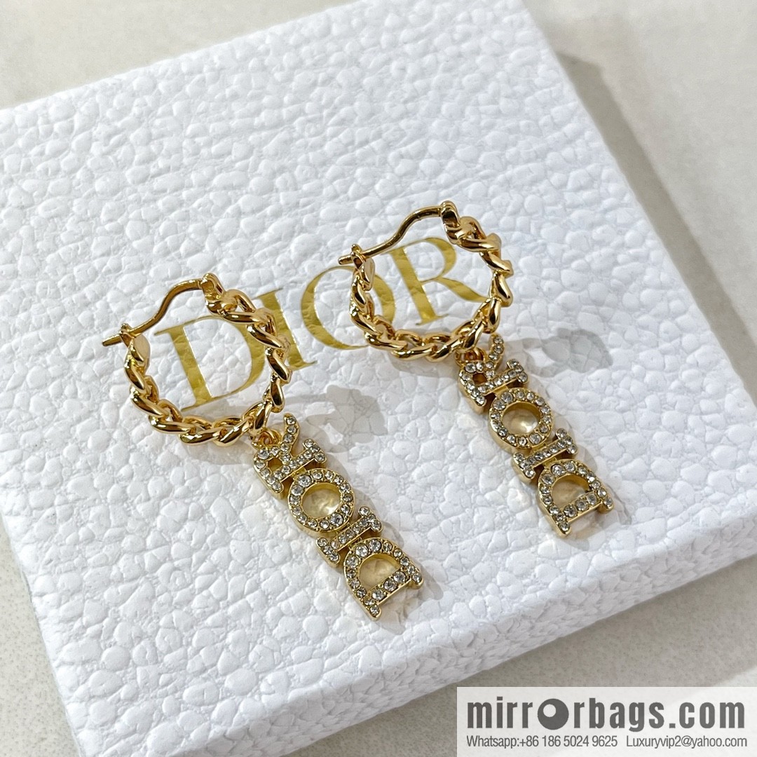 New ☑️ Dior full diamond letter stud earrings