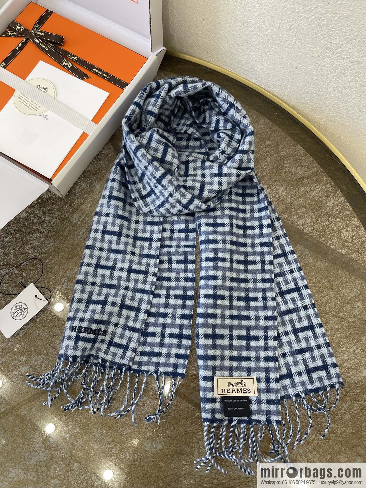 Hermes Hermes Plaid'H 'Pattern Cashmere Scarf