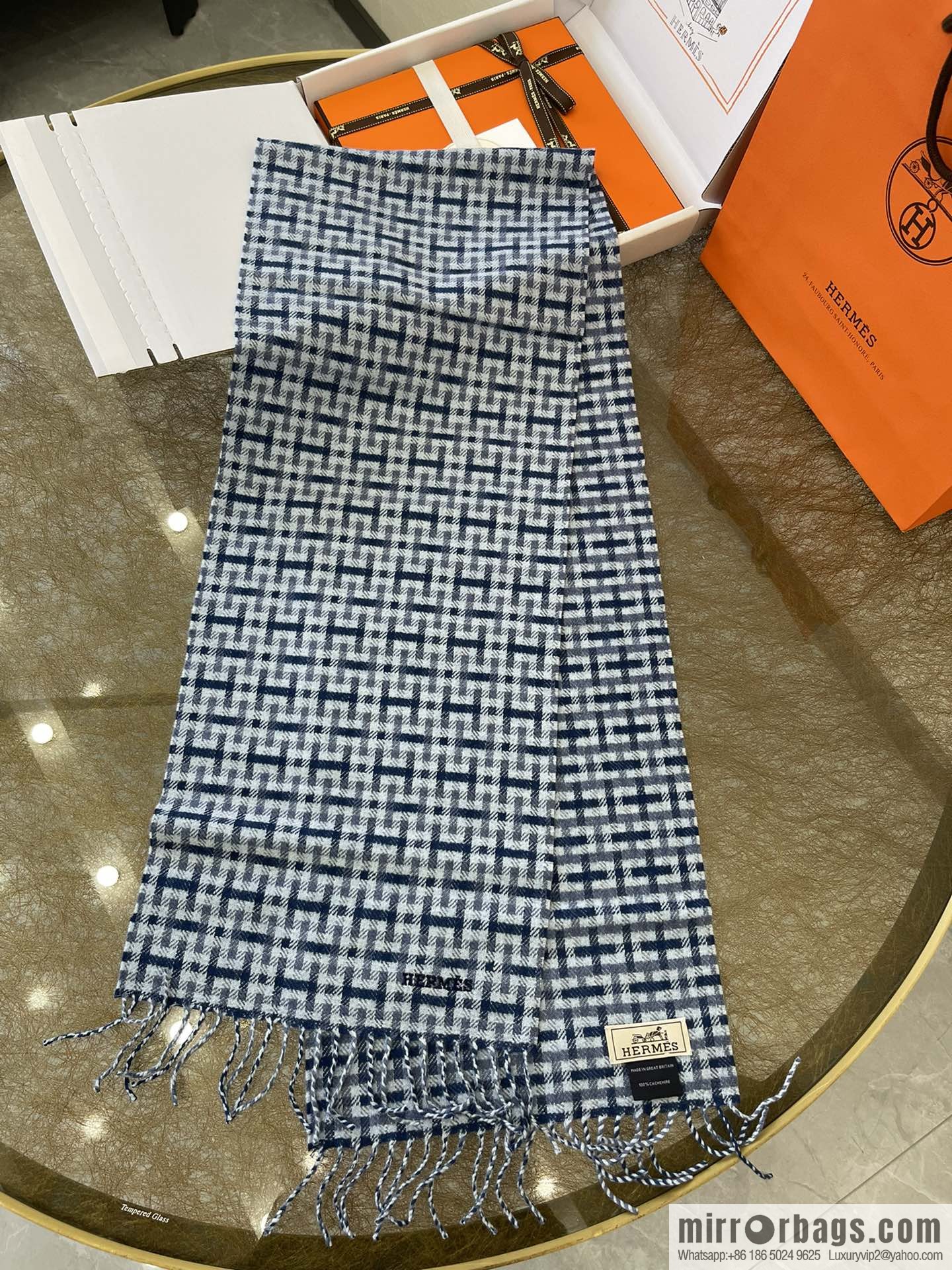 Hermes Hermes Plaid'H 'Pattern Cashmere Scarf