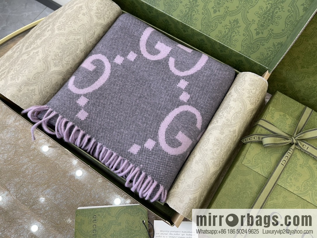 GUCCI Gucci GG pattern fringed detail pure cashmere scarf 674275