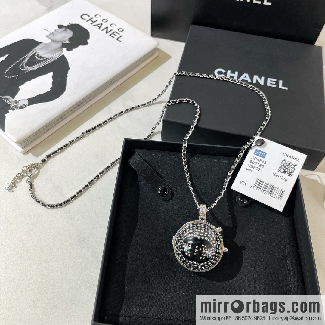Chanel full diamond double c mirror ball necklace sweater chain