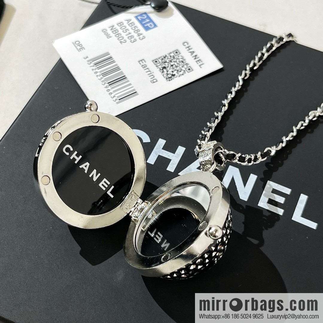 Chanel full diamond double c mirror ball necklace sweater chain