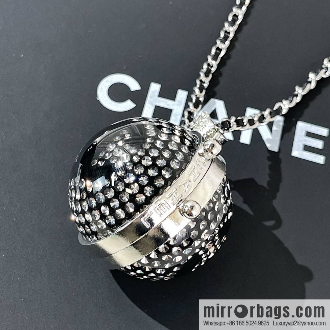 Chanel full diamond double c mirror ball necklace sweater chain