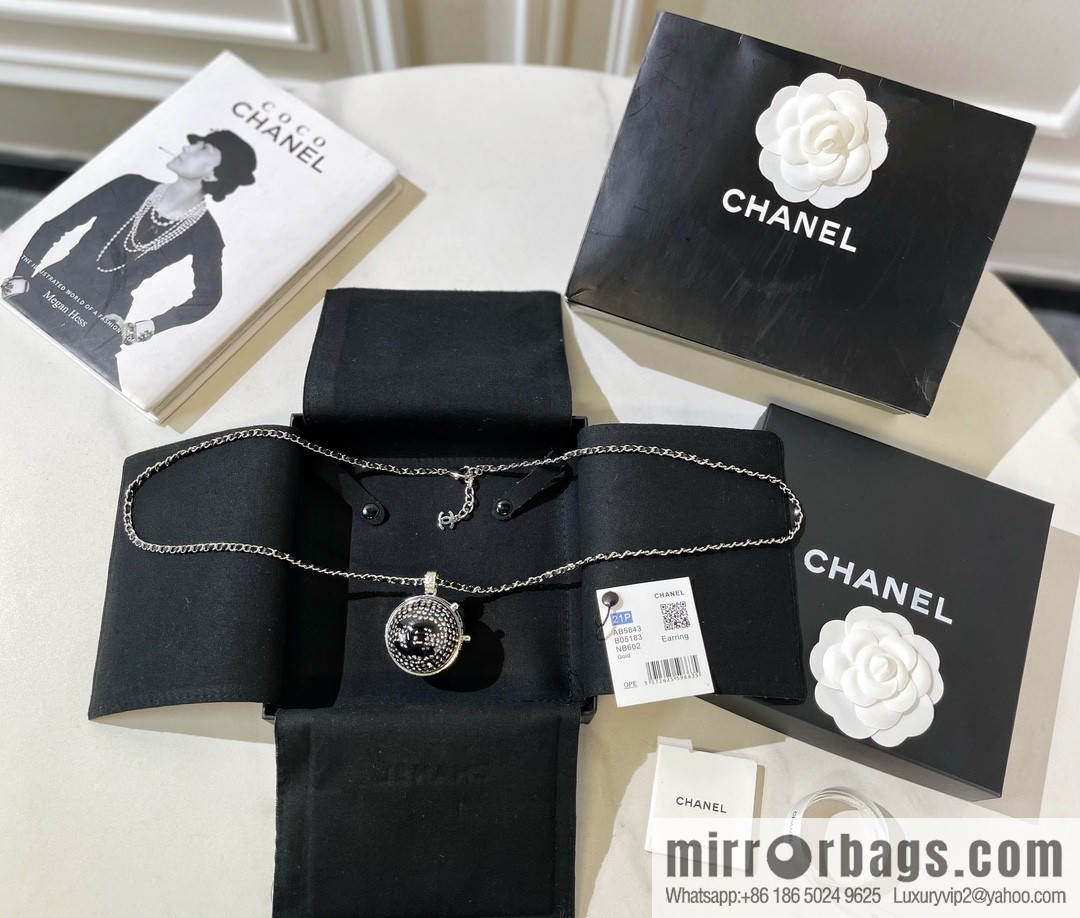 Chanel full diamond double c mirror ball necklace sweater chain