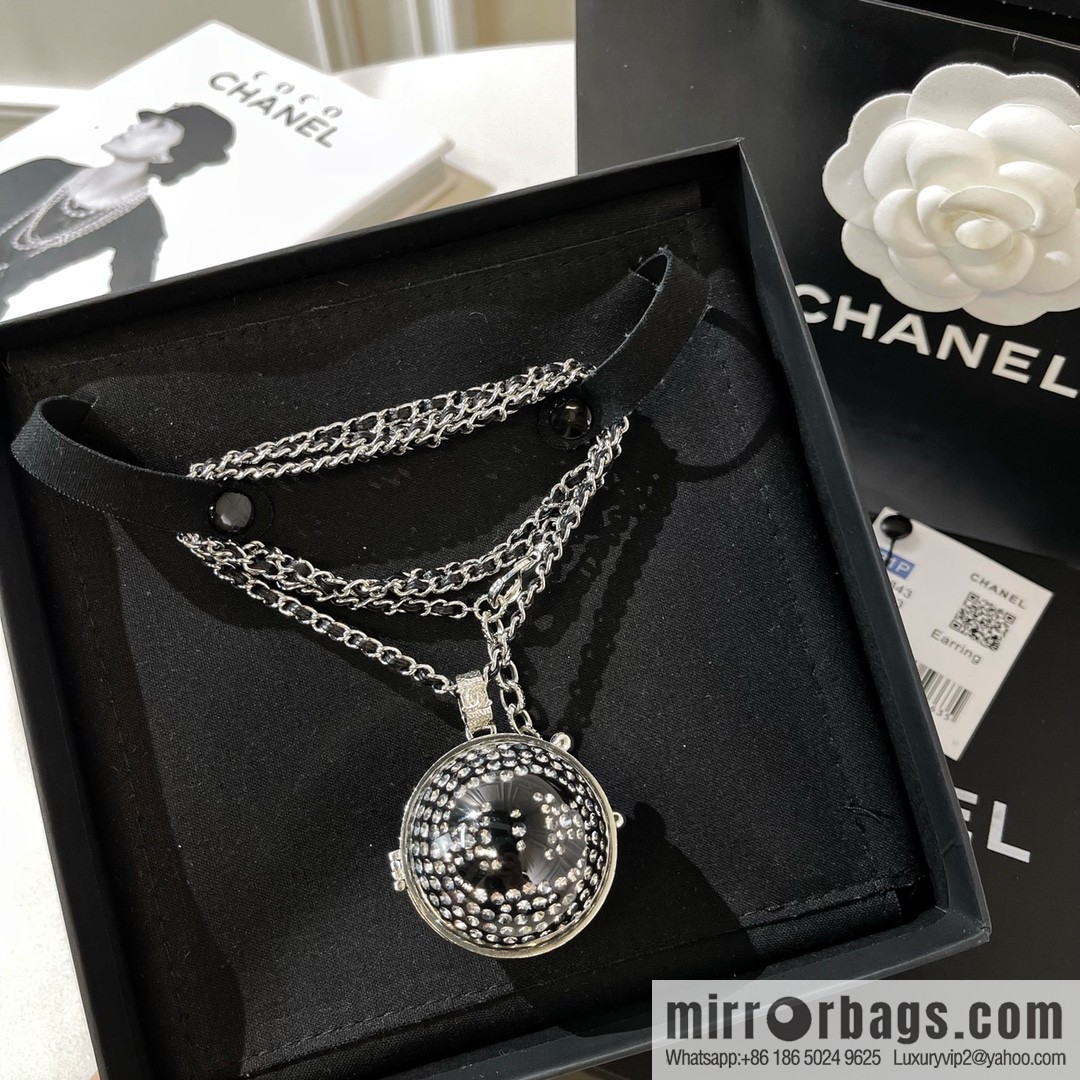 Chanel full diamond double c mirror ball necklace sweater chain