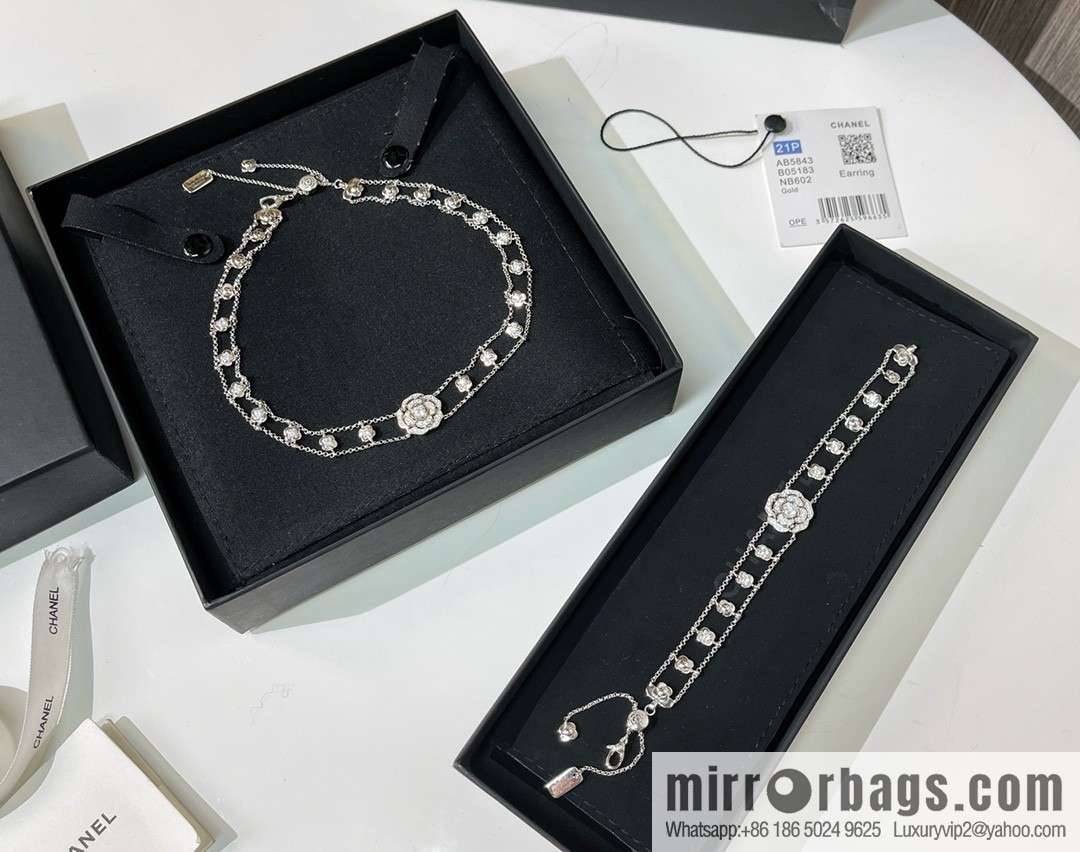 New ☑️ Chanel double c double layer camellia necklace bracelet