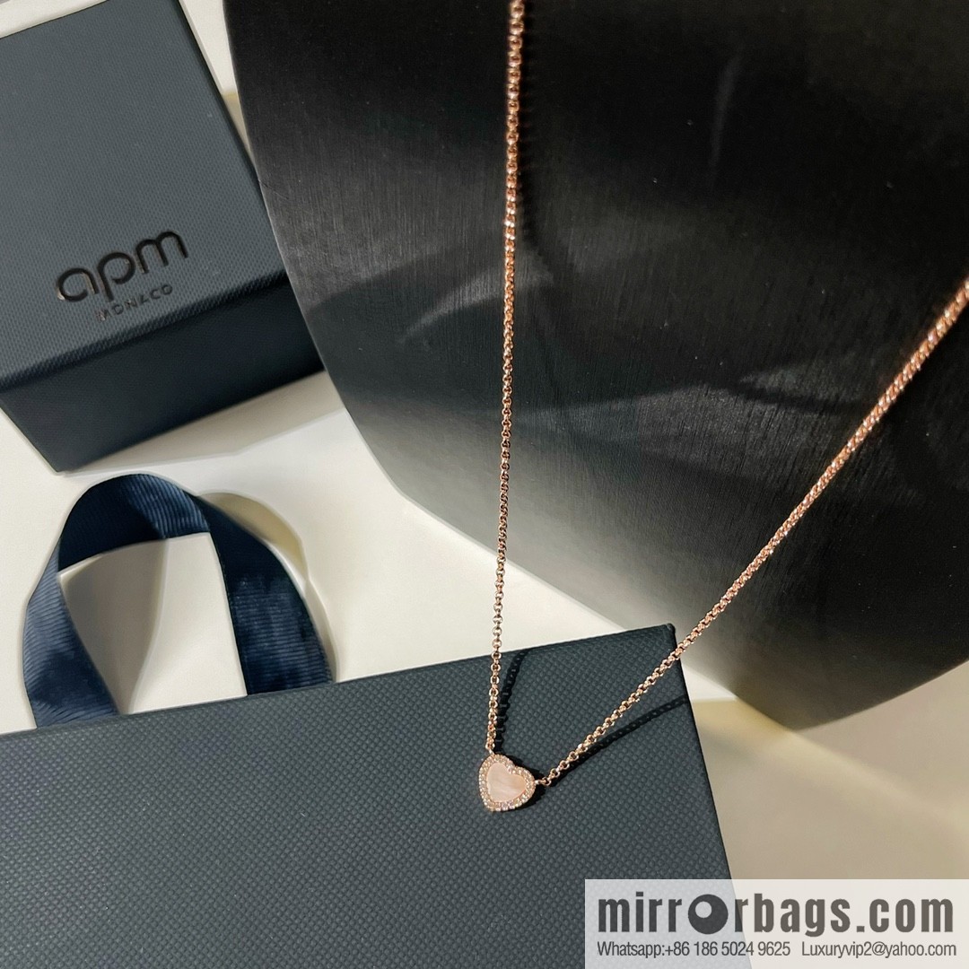 APM Monaco pink mother shell love necklace adjustable