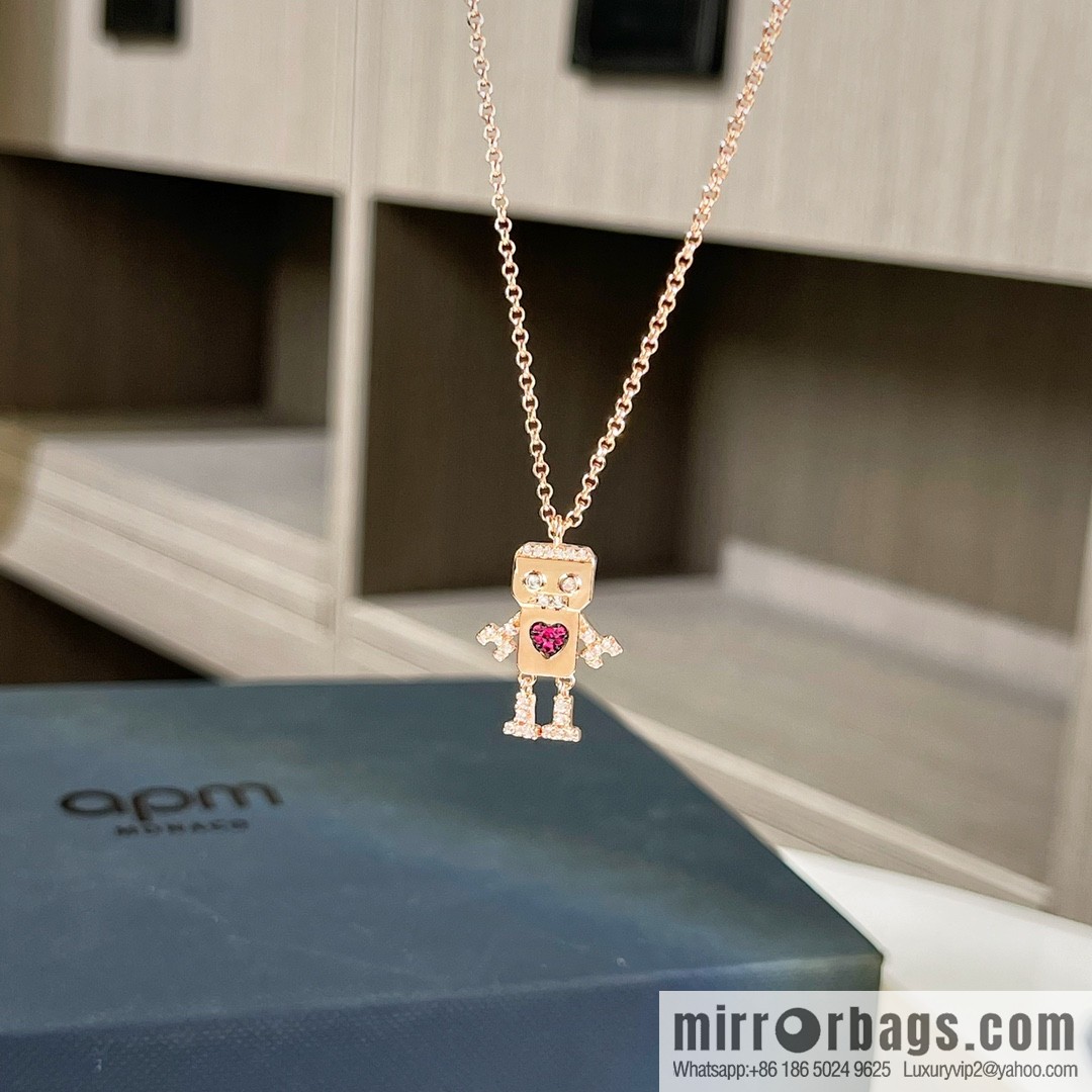 APM Monaco pink robot necklace stud earrings