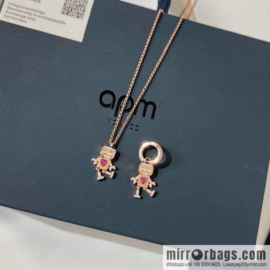 APM Monaco pink robot necklace stud earrings