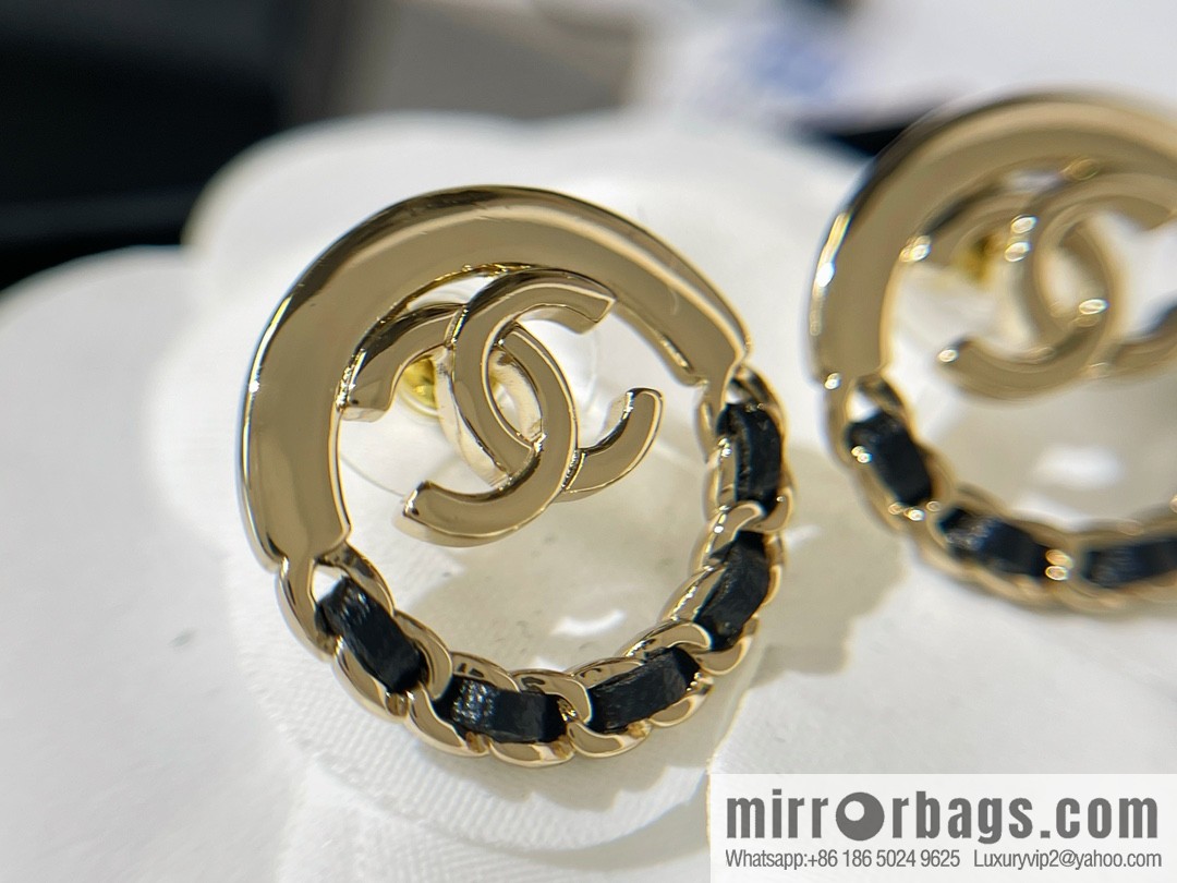 New ☑️ Chanel double c black leather rope stud earrings