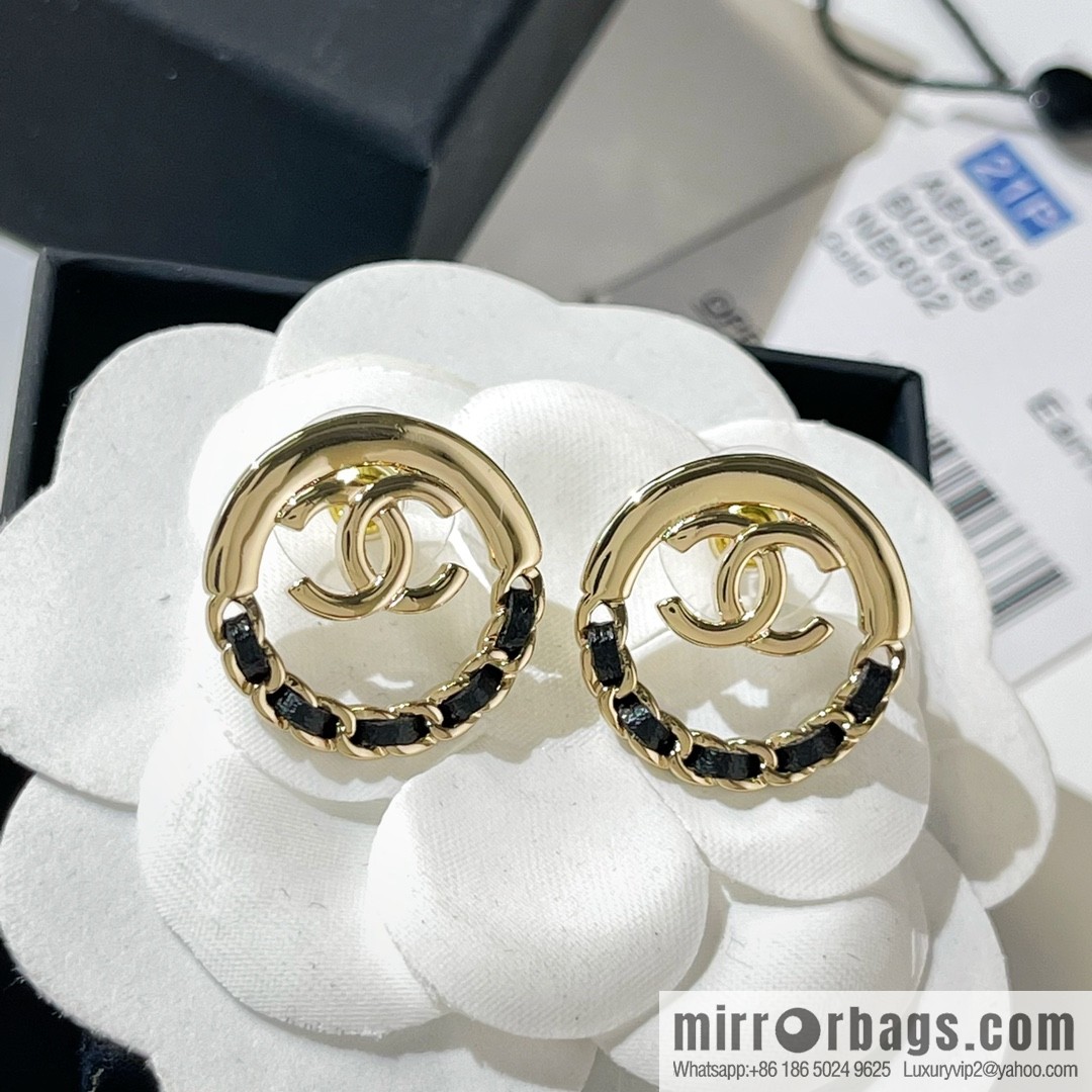 New ☑️ Chanel double c black leather rope stud earrings