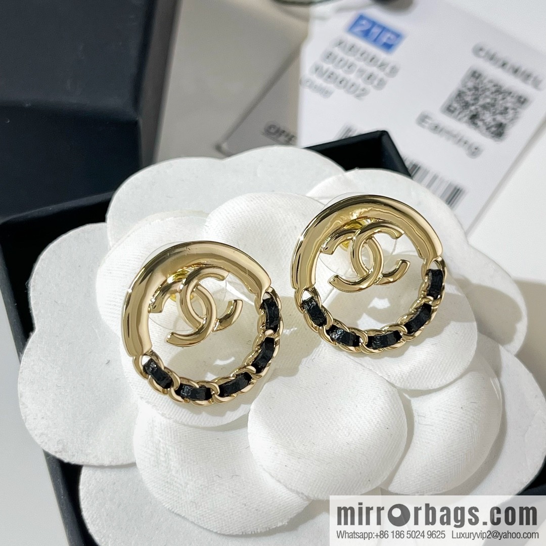 New ☑️ Chanel double c black leather rope stud earrings