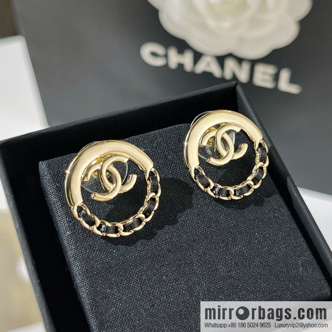 New ☑️ Chanel double c black leather rope stud earrings