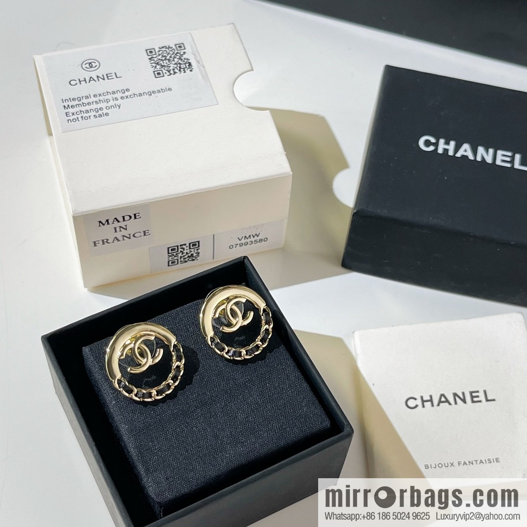 New ☑️ Chanel double c black leather rope stud earrings