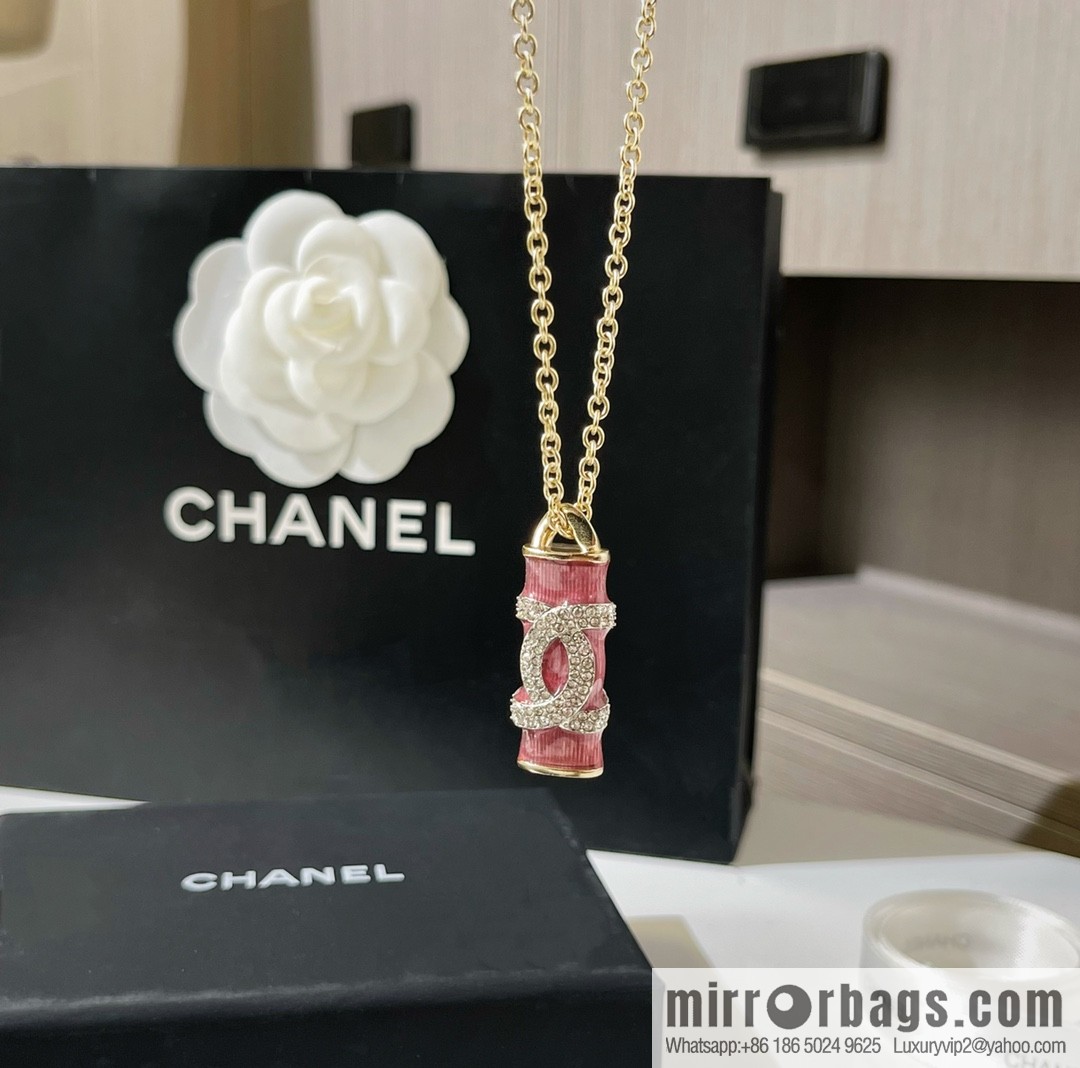 2021 new Chanel double c pink crystal column long necklace sweater chain