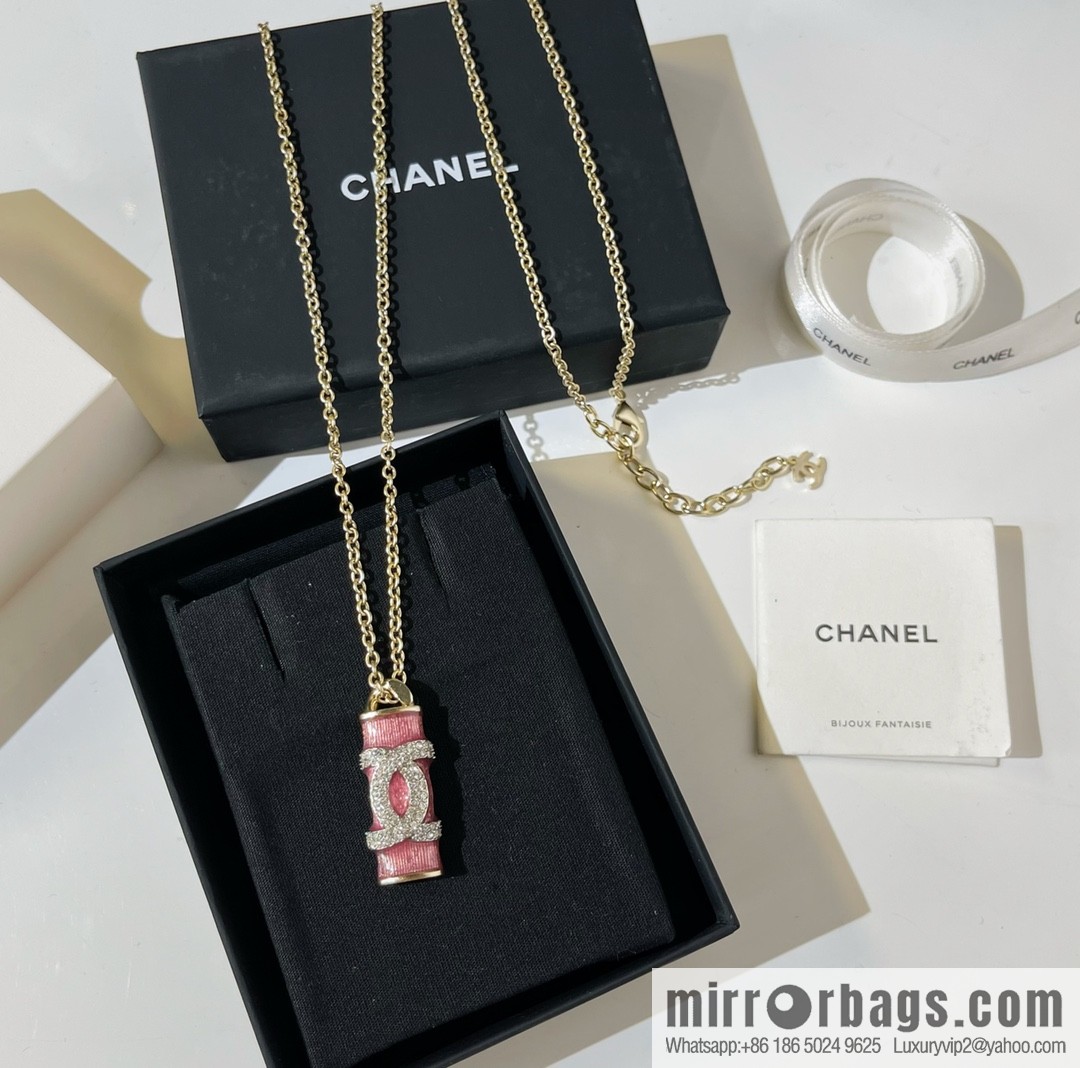 2021 new Chanel double c pink crystal column long necklace sweater chain