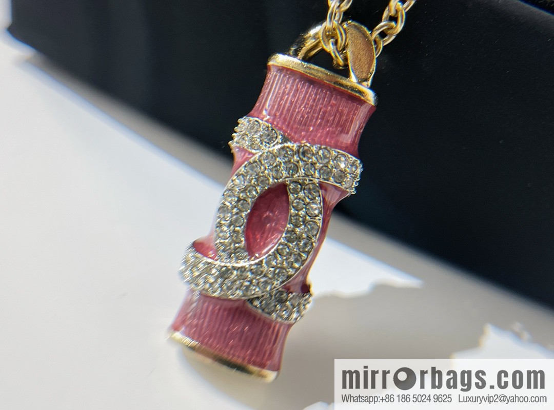 2021 new Chanel double c pink crystal column long necklace sweater chain
