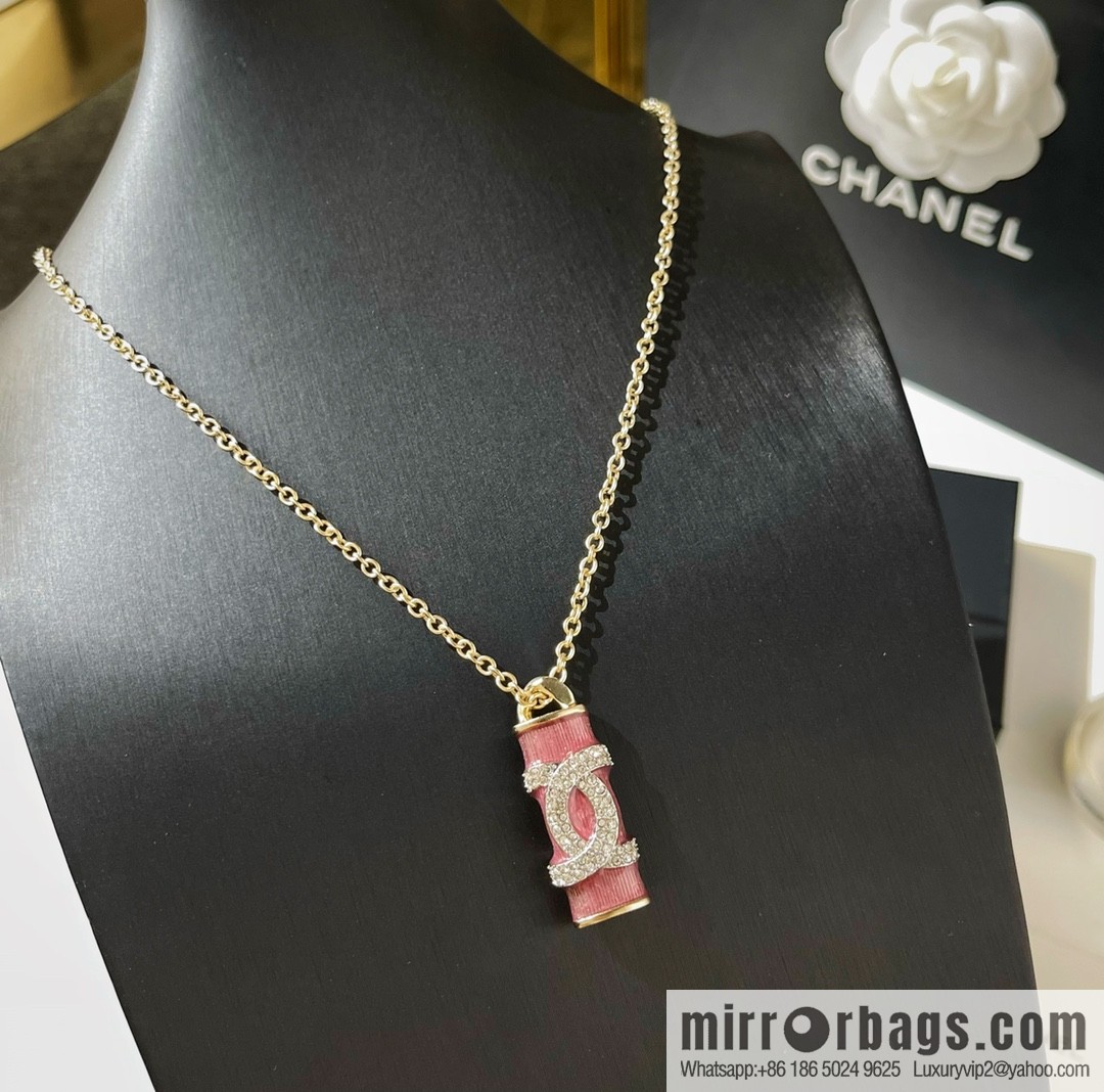 2021 new Chanel double c pink crystal column long necklace sweater chain