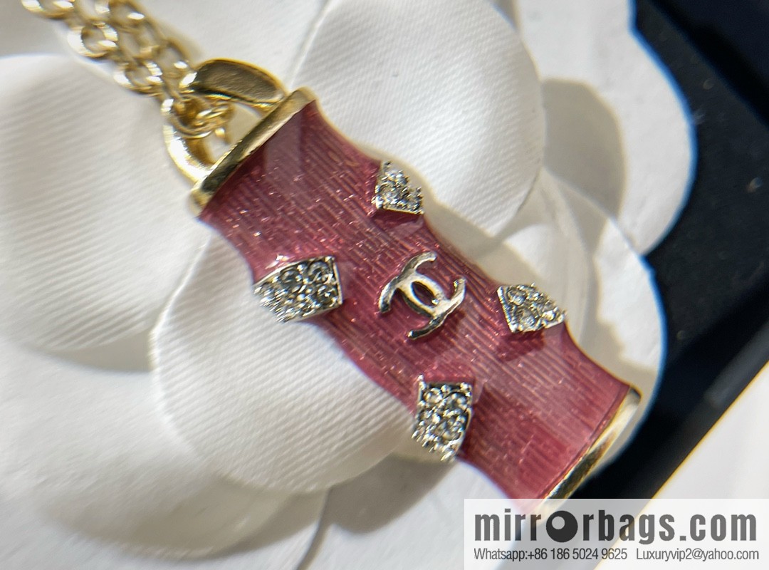2021 new Chanel double c pink crystal column long necklace sweater chain