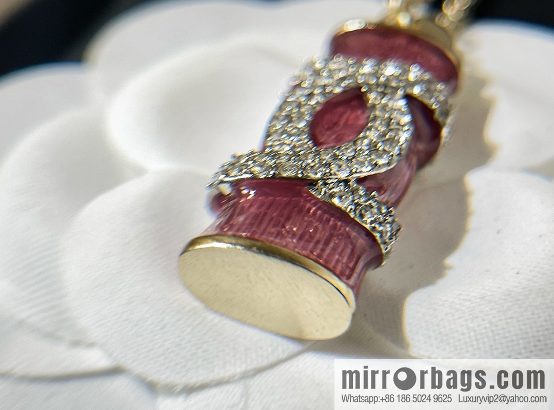2021 new Chanel double c pink crystal column long necklace sweater chain
