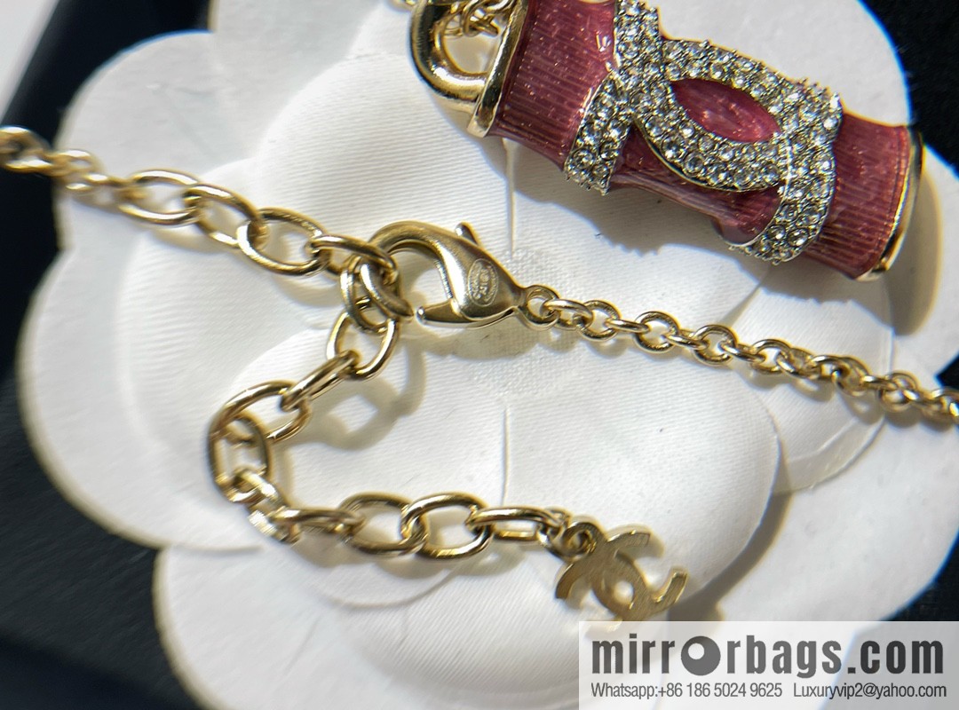 2021 new Chanel double c pink crystal column long necklace sweater chain