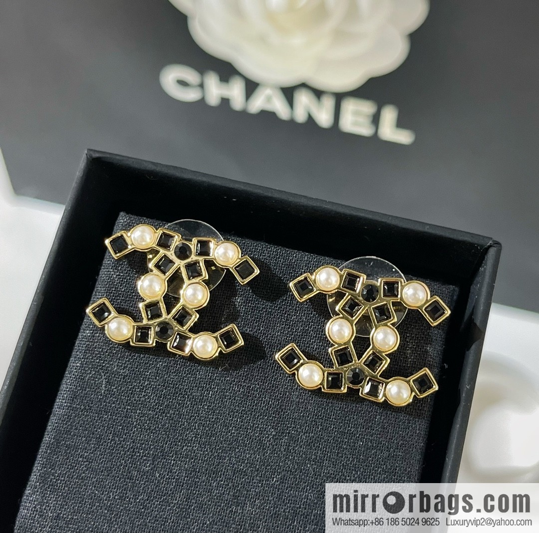 New ☑️ Chanel double c black diamond stud earrings