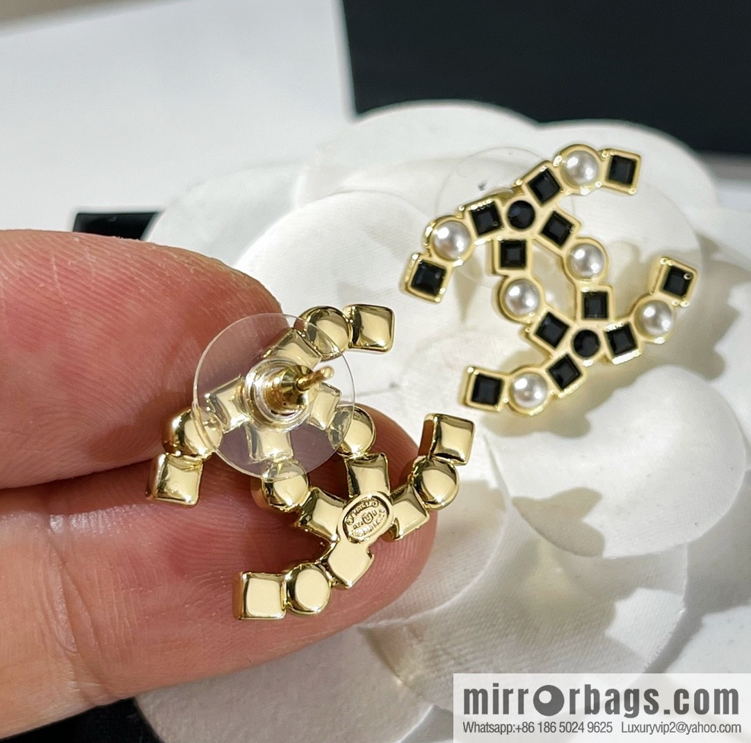 New ☑️ Chanel double c black diamond stud earrings