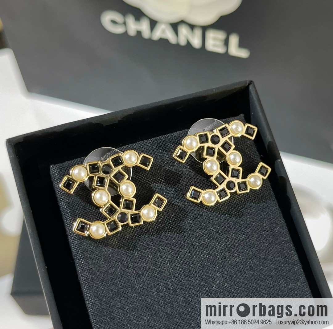 New ☑️ Chanel double c black diamond stud earrings
