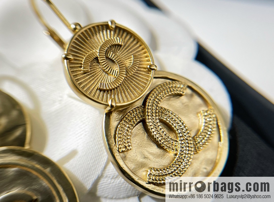 New ☑️ Chanel double c ancient round gold coin stud earrings