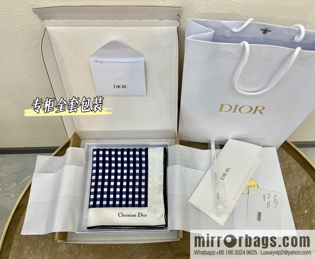 Dior 100% Mulberry Silk D-Little Vichy Square Towel