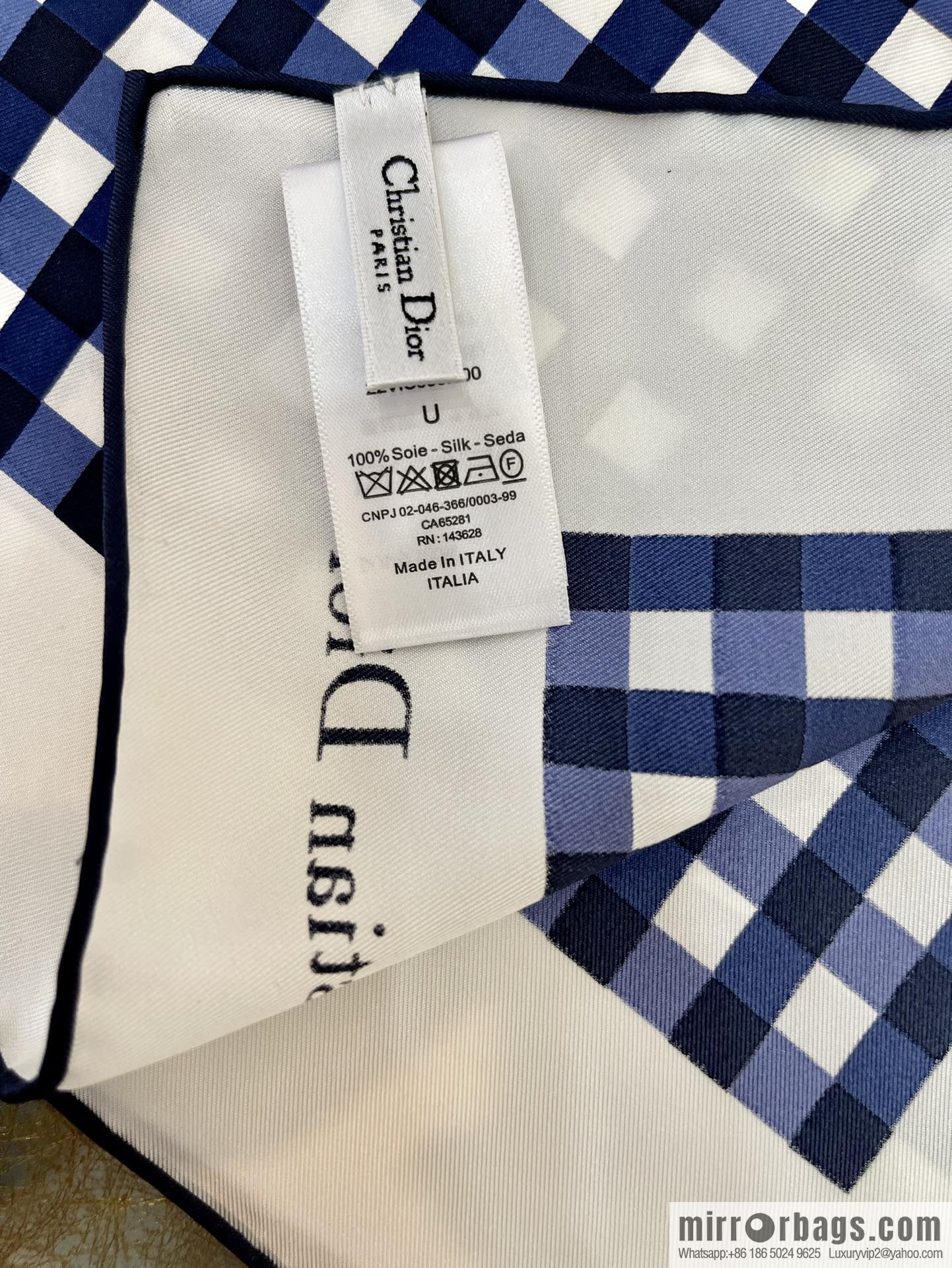Dior 100% Mulberry Silk D-Little Vichy Square Towel