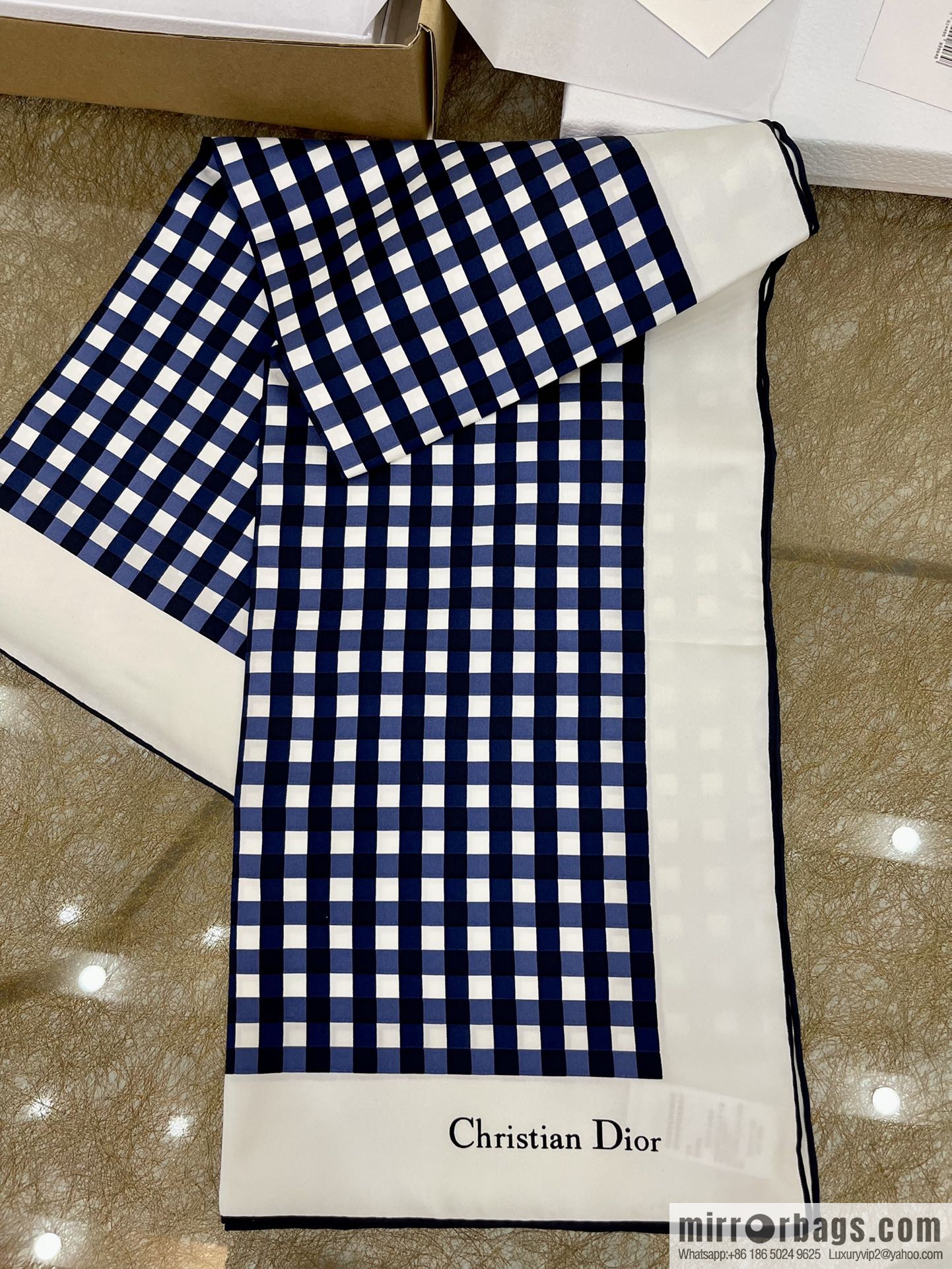 Dior 100% Mulberry Silk D-Little Vichy Square Towel