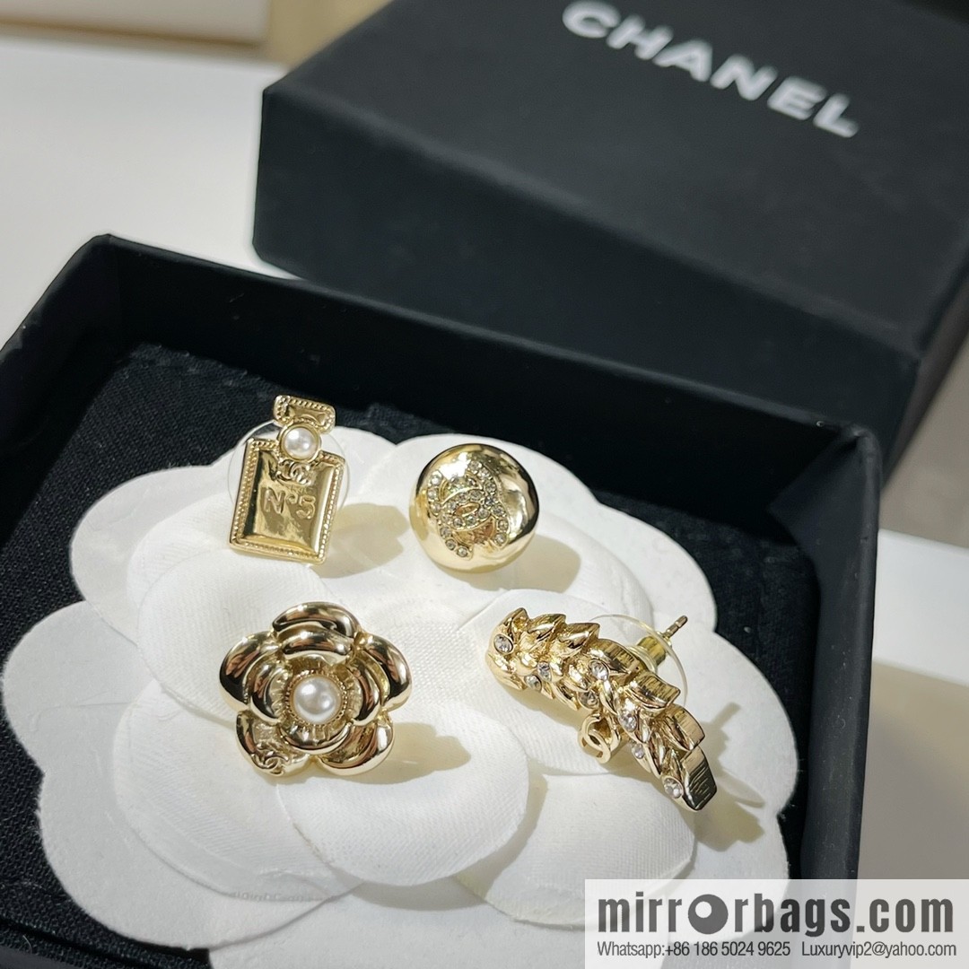 New ☑️ Chanel round double c wheat ear perfume bottle camellia stud earrings