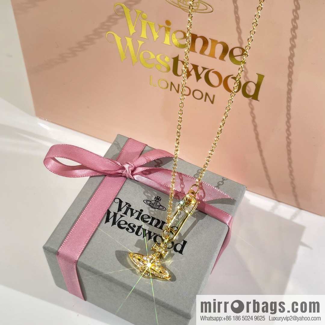 New ☑️ Vivienne Westwood Queen Mother pins full of diamonds Saturn necklace