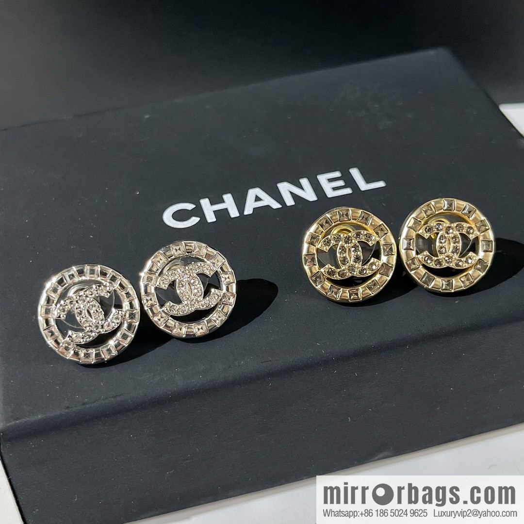 New ☑️ Chanel double c round rhinestone stud earrings
