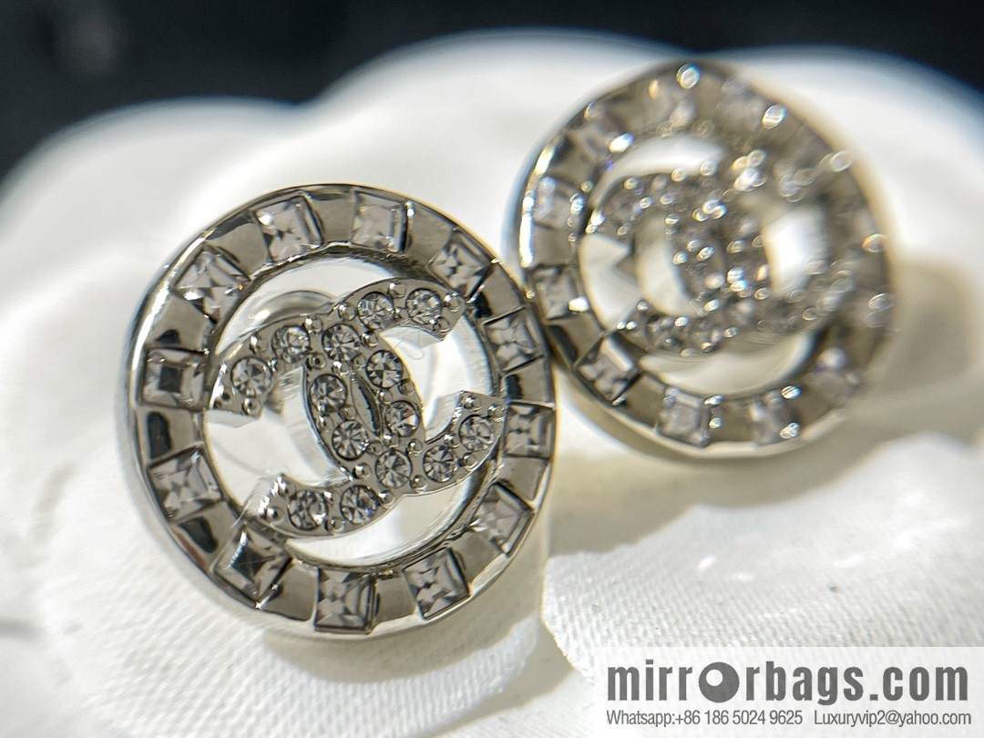 New ☑️ Chanel double c round rhinestone stud earrings