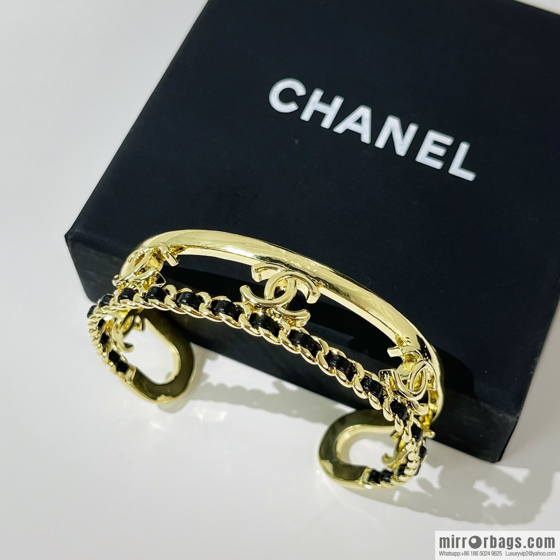 New ☑️ Chanel double c cut-out black leather rope bracelet