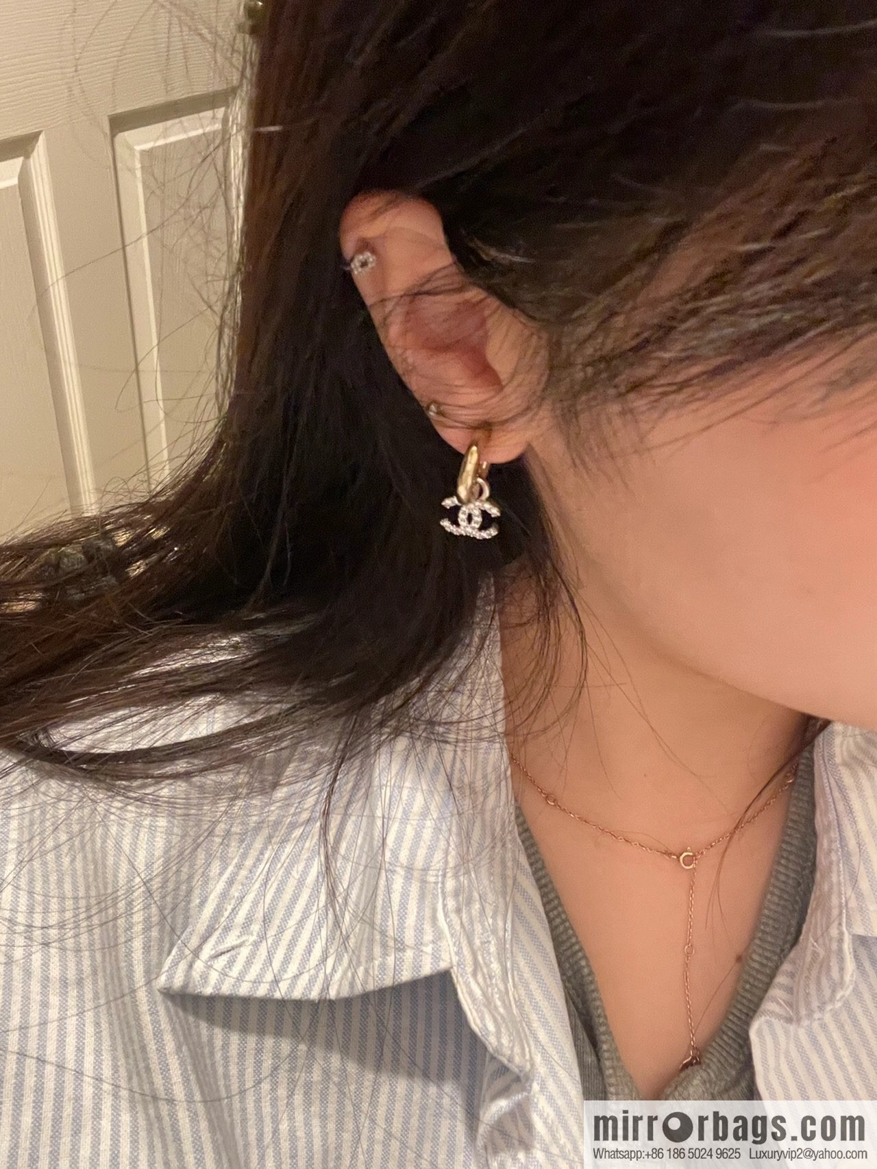 New ☑️ Chanel full diamond double c stud earrings