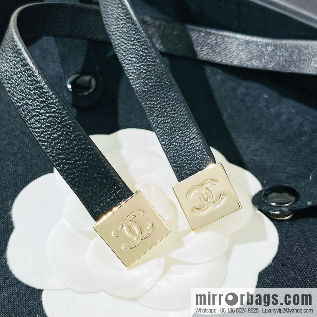 New ☑️ Chanel cut-out love double c black leather rope necklace necklace