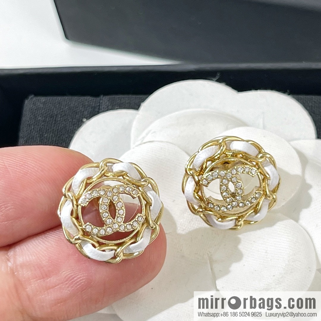 New ☑️ Chanel double c black leather rope stud earrings