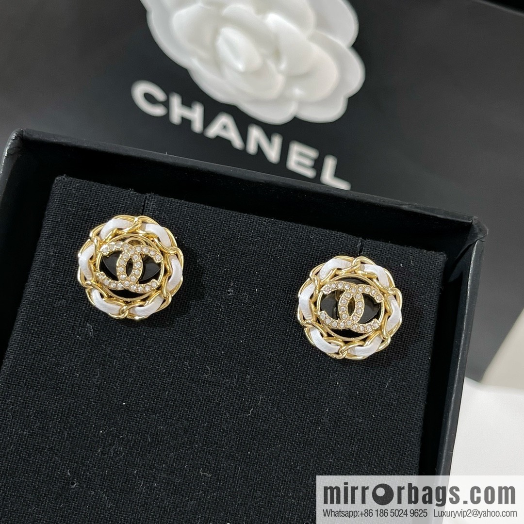 New ☑️ Chanel double c black leather rope stud earrings