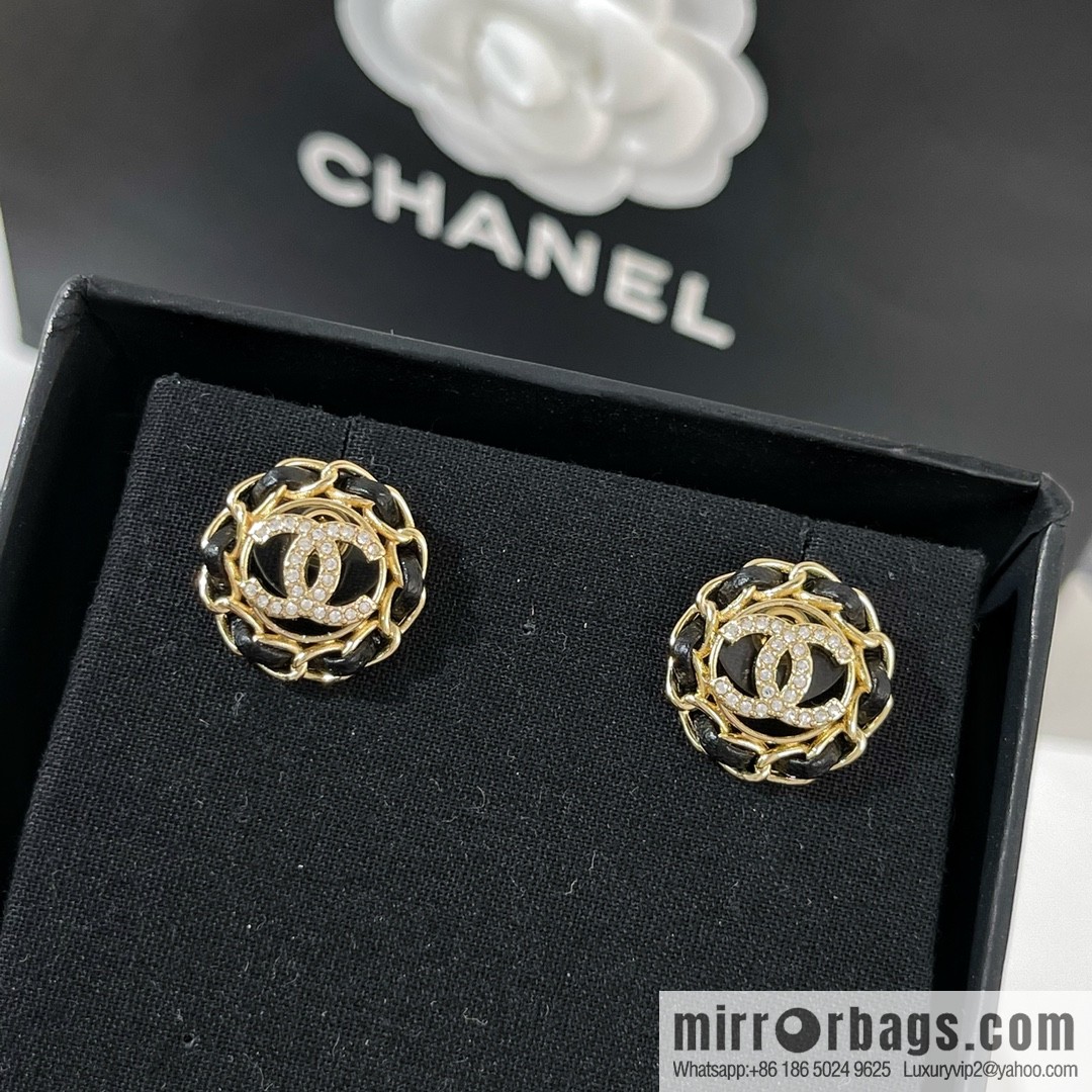 New ☑️ Chanel double c black leather rope stud earrings